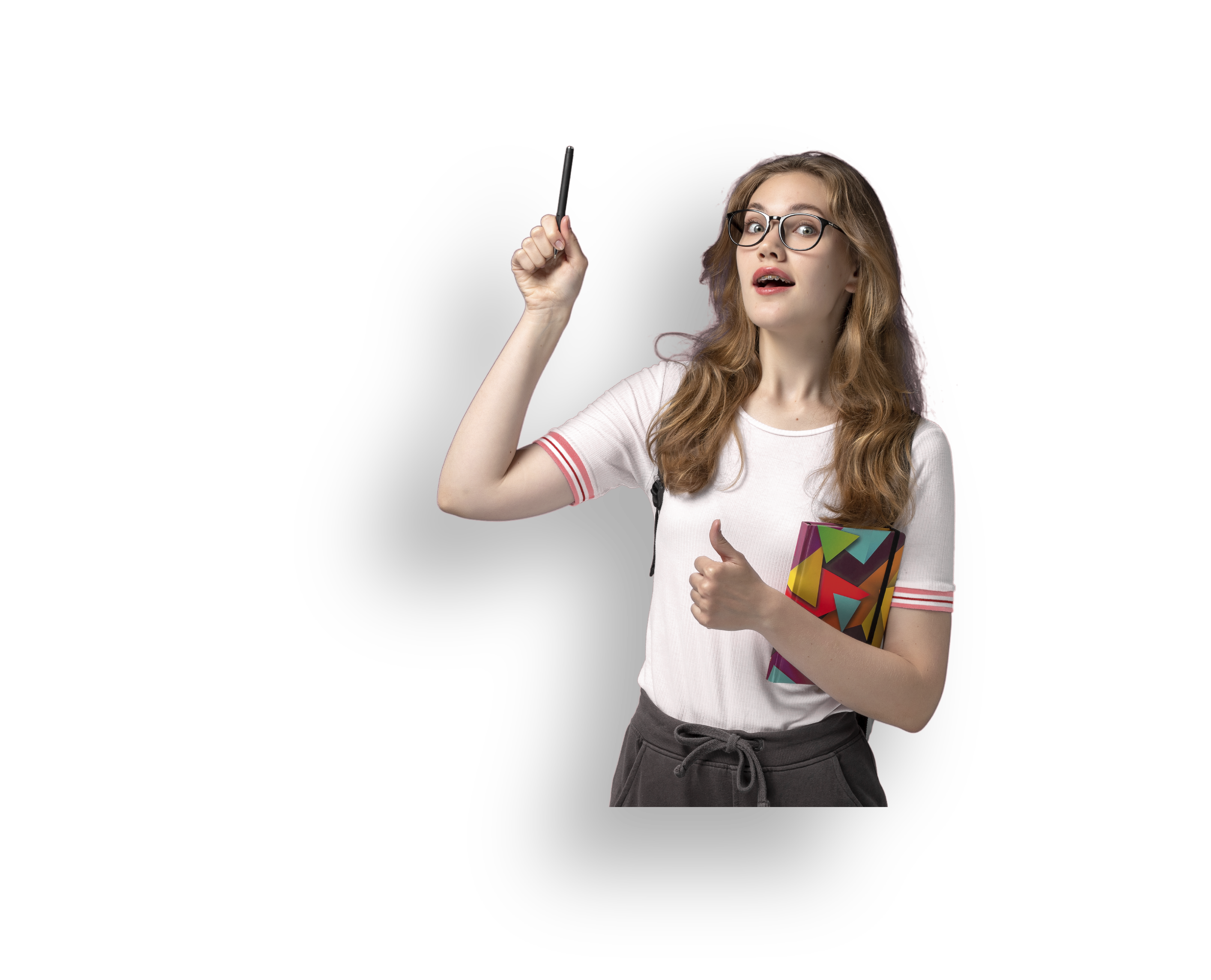 A young student with glasses having an idea